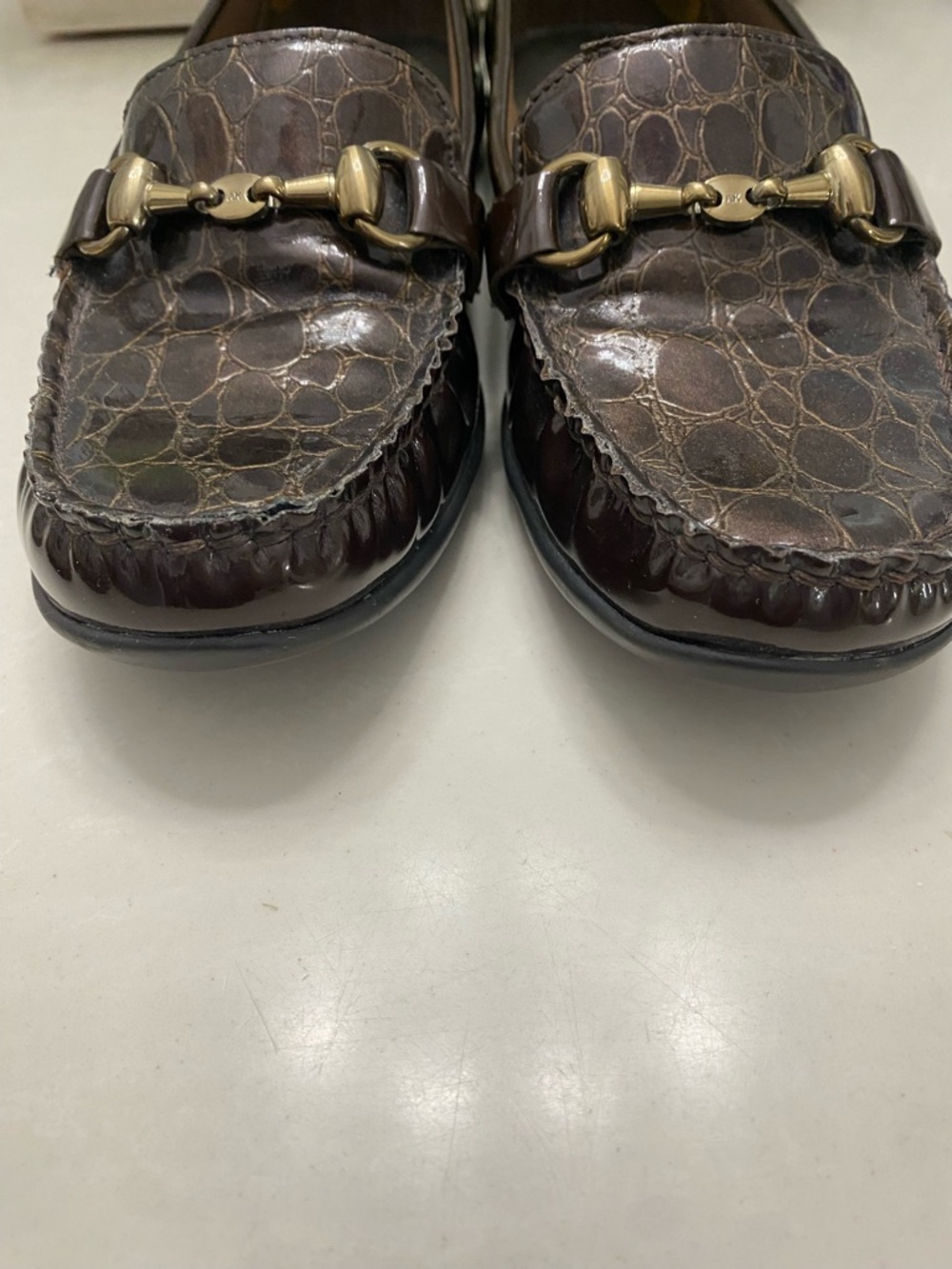 AK‎ Anne Klein Callahan Brown Croc Patent Horsebit Loafers iflex Size 7.5 - Picture 6 of 12